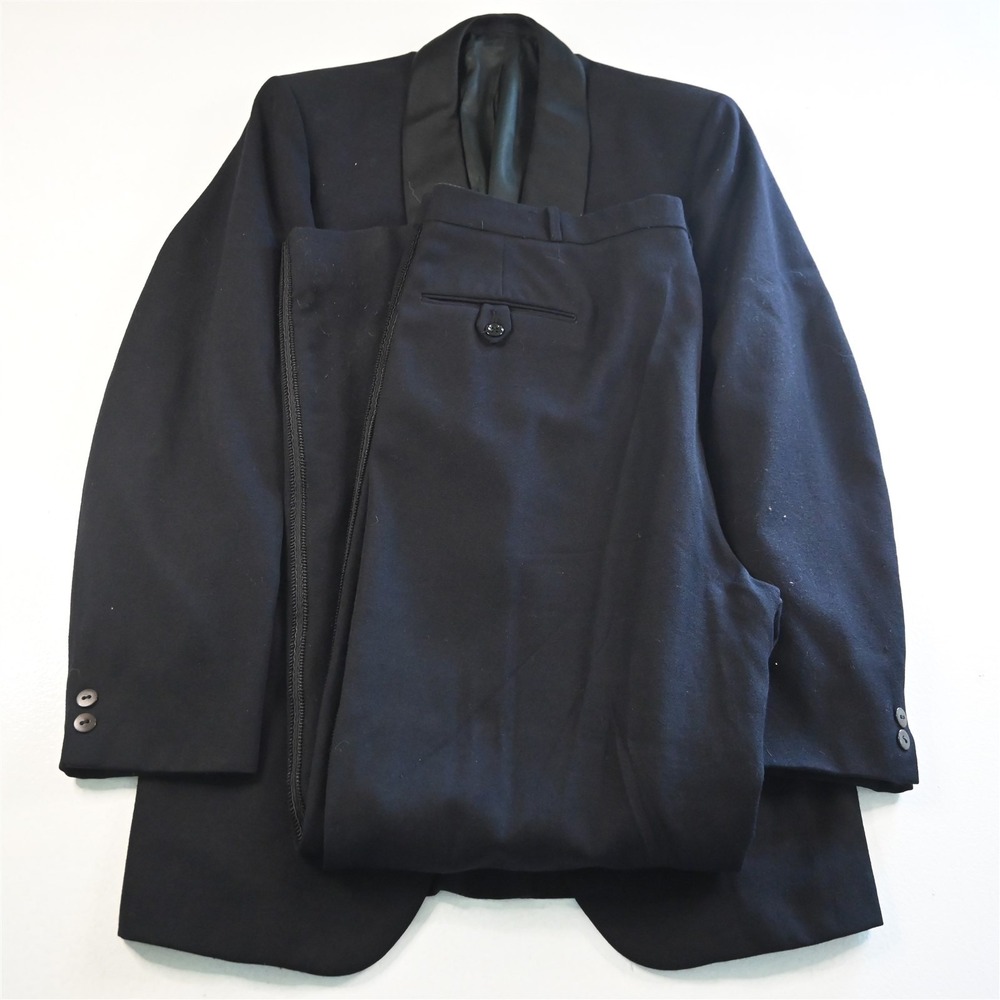 Vtg Bespoke‎ 40L 42x34 Black Wool Shawl Capt Nautical Mens Jacket Pants Tuxedo